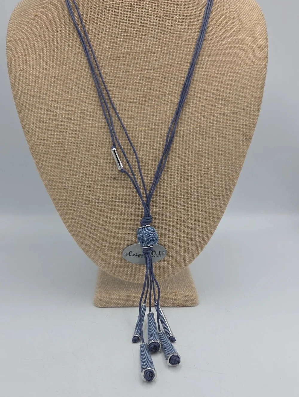 Chico's Denim Blue Cord Lariat Necklace with Tassels
